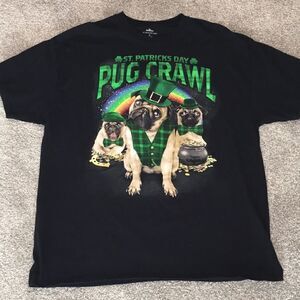 Black men’s St Patrick’s paddy day Pug Dog Crawl Irish pot of gold t shirt XL